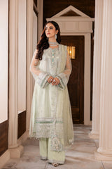 Woman in pastel green embroidered formal suit with dupatta, LA ELISE women’s fashion