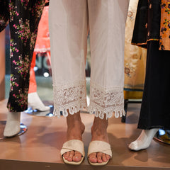 White Embroidered Trouser